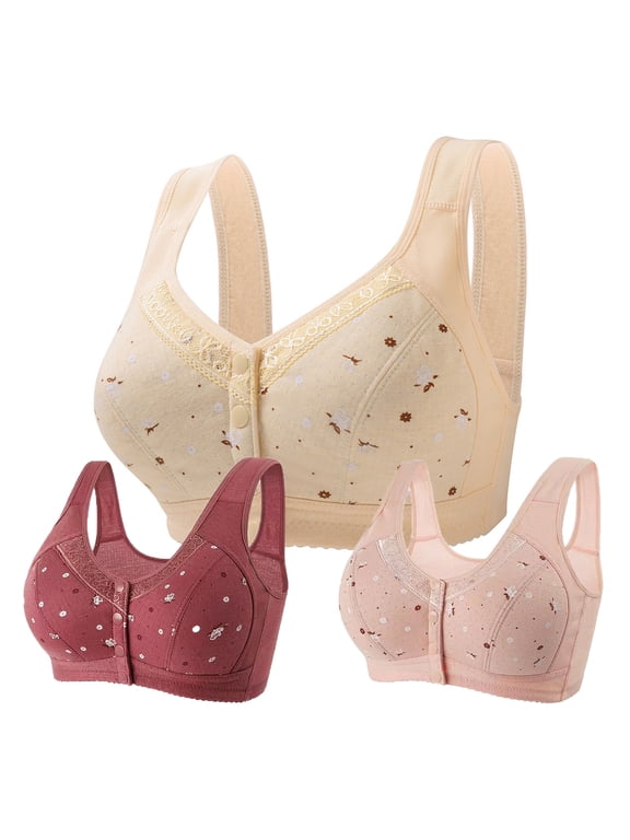 3 Pack Front Closure Bras for Women Wireless Bras Front Snaps Seniors Snap Front Bra Older Women Everyday Bras