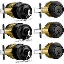 3 Pack Front Door Lock Set Matte Black,Exterior Door Lock Set with Deadbolt,Single Cylinder Deadbolt Lock and Door Knob Set,Keyed Alike Door Knobs with Lock&Keys,Round Ball Entry Door Lockset