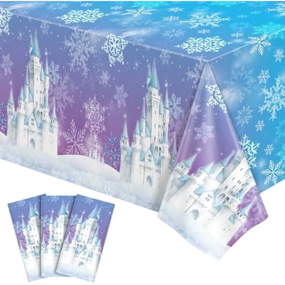3 Pack Frozen Tablecloth, 54 x 108 Inch Snowflake Plastic Tablecloths Blue and Purple Snowflakes Table Cover, Winter Wonderland Table Cloth for Holiday Frozen Birthday Party Supplies