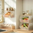 thumbnail image 1 of 3 Pack Fruit Basket for Kitchen, Stackable Fruit Bowl for Potato and Onion Storage, Wall Mounted Wire Basket with Wood Lid for Fruit and Vegetable Storage, Hanging Pantry Storage Snack Organizer, 1 of 6