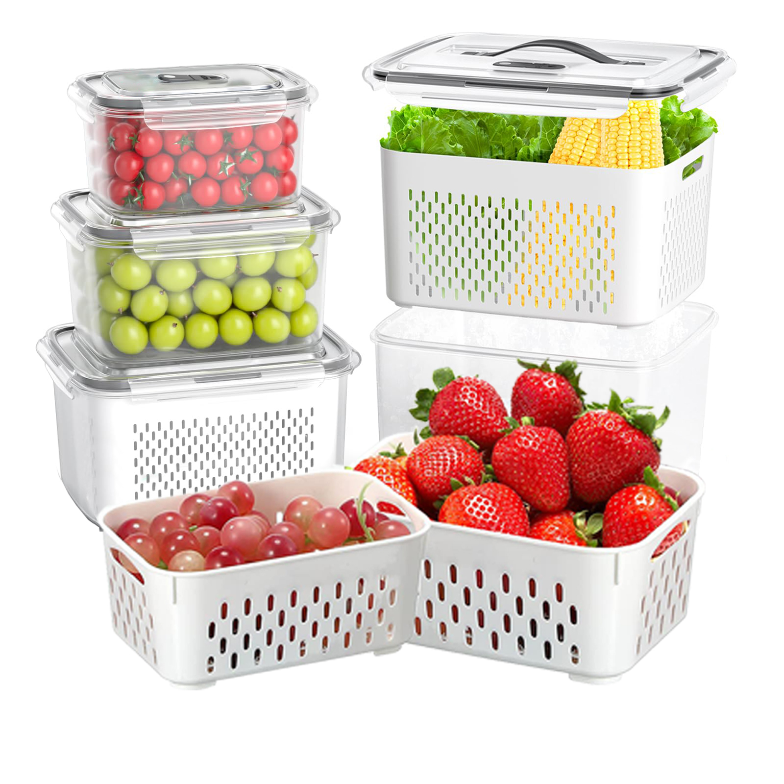 5 PCS Large Fruit Containers for Fridge, Leakproof Food Storage