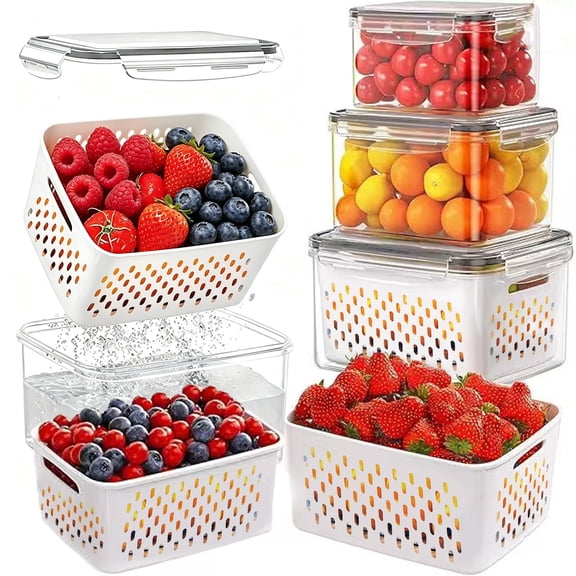 3 Pack Fruit Storage Containers for Fridge with Removable Colander – Airtight Produce Storage Containers with Lids, BPA-Free Berry Keeper for Vegetables, Lettuce & Meal Prep