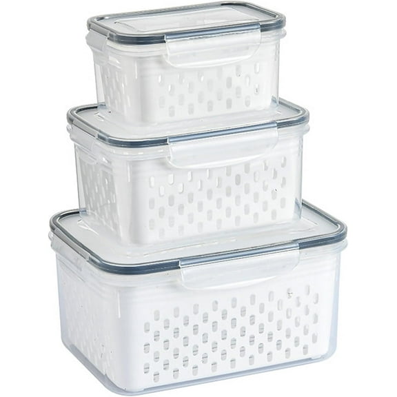 3 Pack Fruit Storage Containers for Fridge with Removable Colanders - Food Storage Containers with Lids, BPA-Free Produce Containers Keep Fruits, Vegetables, Berry, Meat Fresh Longer