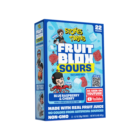 3 Pack- FruitBlox Stokes Twins Sour Fruit Snacks, Blue Raspberry & Cherry, 22 Count