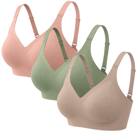 3 Pack Full Coverage Wireless Bra Everyday Back Closure Bra Support Bras for Women Lightly Padded Bras for Women Breathable Back Bra Womens High Support Sports Bra Casual Back Hook Bra