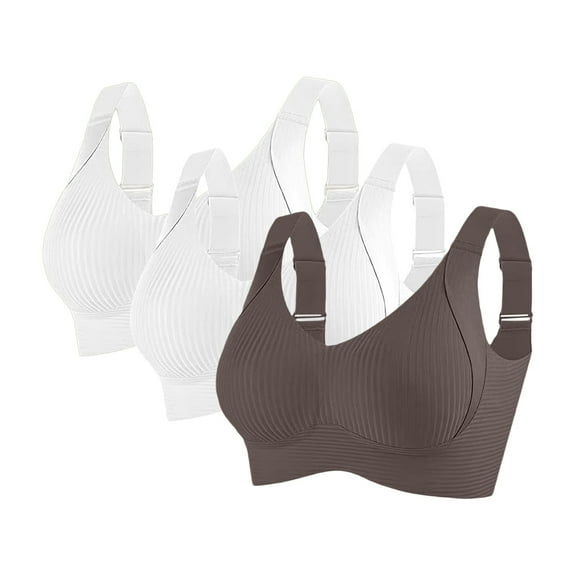 3 Pack Full Coverage Wireless Bra Wireless Back Closure Bra Full Support Bras for Women Tennis Sports Bra Compression Tank Top with Built in Bra Wide Band Back Bra Full Figure Bra