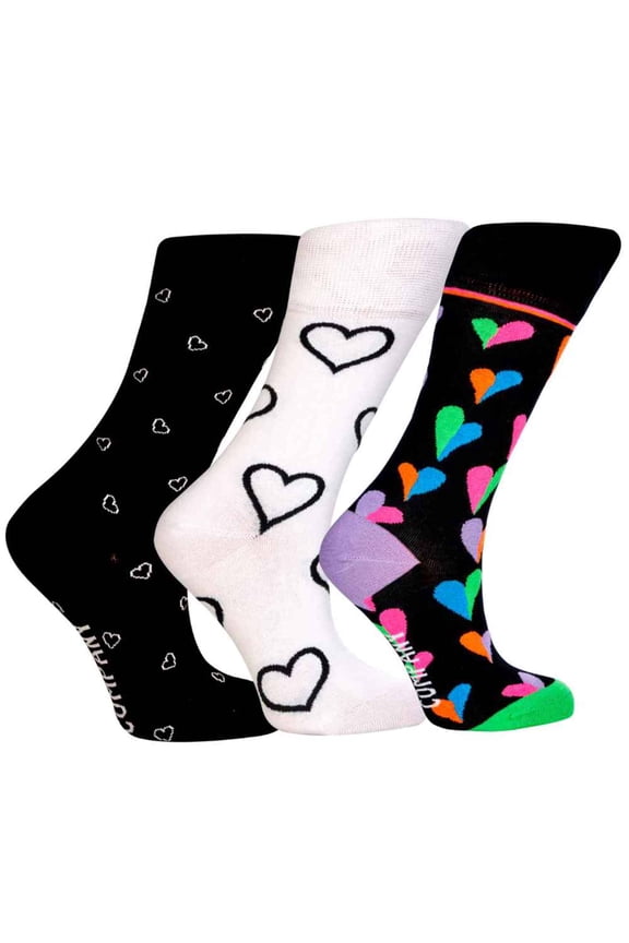 3-Pack Fun Hearts Pattern Crew Socks - Perfect Christmas  Valentine's Gift