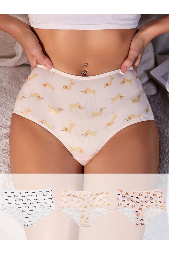 3 Pack Fun Puppy Print Mid-rise No Show Briefs for Women and Girls