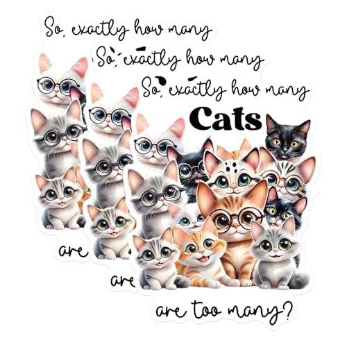(3 Pack) Funny Cat Decals - Crazy Cat Lady - Many Cats Laptop Decal - 3 Inches On Longest Side - Easy Peel & Apply - Made in USA - 3MCS1725