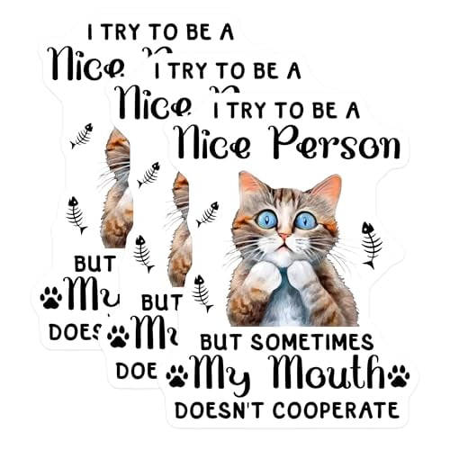 (3 Pack) Funny Cat Decals - Sarcastic Cat Meme - Laptop Decals - 3 Inches On Longest Side - Easy Peel & Apply - Made in USA - 3MCS6487