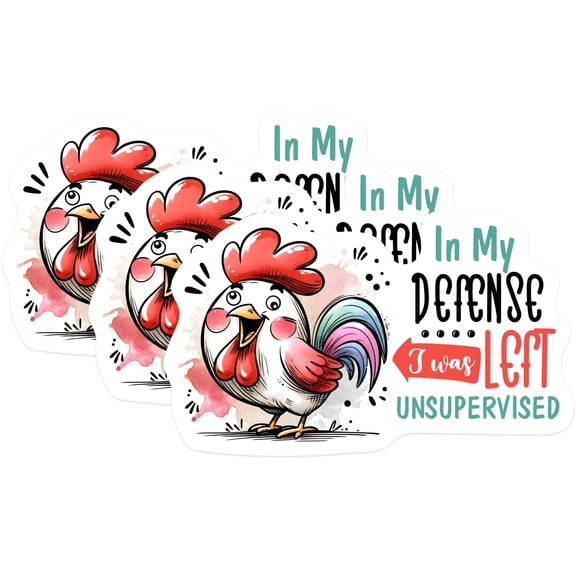 (3 Pack) Funny Chicken Decals - Unsupervised Meme Stickers - Laptop Decoration Decals - 3 Inches On Longest Side - Easy Peel & Apply - Made in USA - 3MCS0274