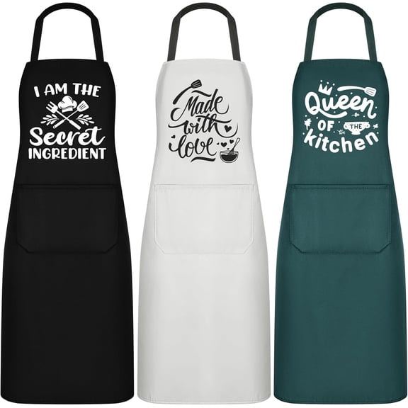 3 Pack Funny Cooking Aprons Women Oil-proof Kitchen Aprons with Pockets for Home Chef BBQ Mother Day Birthday Gifts(Black, Green, White)