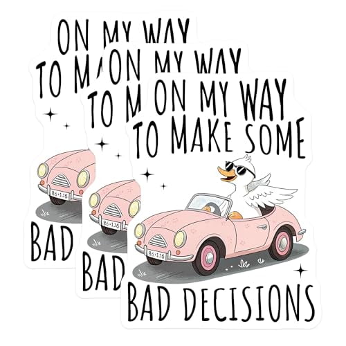 (3 Pack) Funny Duck Decals - Bad Decisions - Car Laptop Decals - 3 Inches On Longest Side - Easy Peel & Apply - Made in USA - 3MCS8725