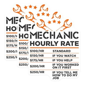 (3 Pack) Funny Mechanic Hourly Rate Decals - Car Guy Decals - Auto Repair Stickers - 3 Inches On Longest Side - Easy Peel & Apply - Made in USA - 3MCS4532