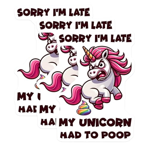 (3 Pack) Funny Unicorn Decals - Poop Humor Stickers - Laptop Decal - 3 Inches On Longest Side - Easy Peel & Apply - Made in USA - 3MCS4421