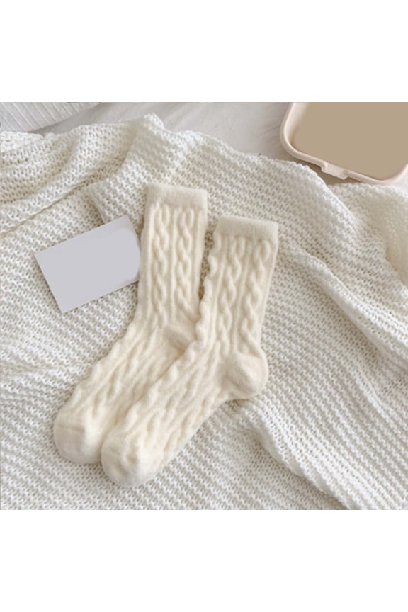 3 Pack Fuzzy Socks For Women, Warm And Cozy For Winter, Perfect For Home, Cable Soft Sleeping Socks Fall Winter Beige
