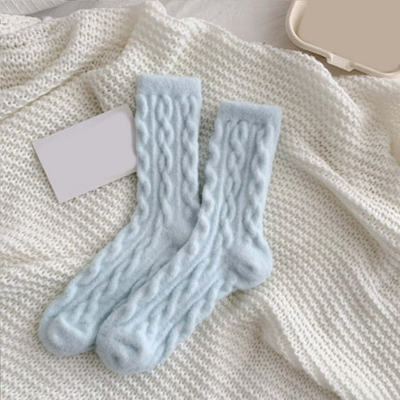 3 Pack Fuzzy Socks For Women, Warm And Cozy For Winter, Perfect For Home, Cable Soft Sleeping Socks Fall Winter Blue