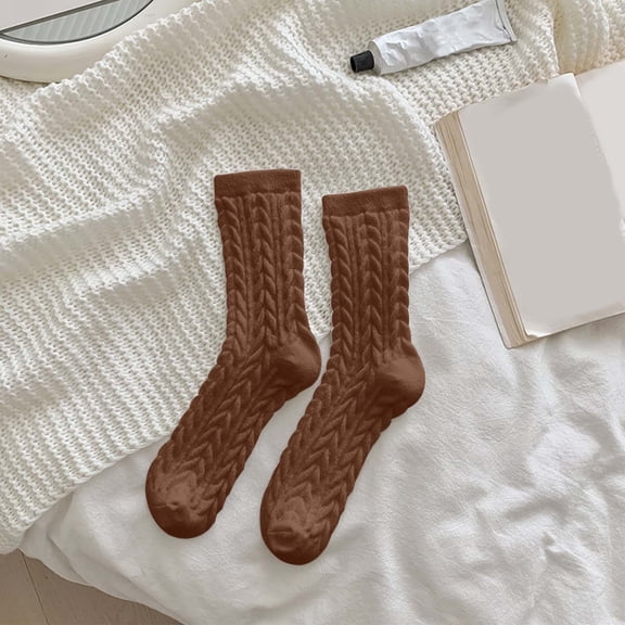 3 Pack Fuzzy Socks For Women, Warm And Cozy For Winter, Perfect For Home, Cable Soft Sleeping Socks Fall Winter Brown