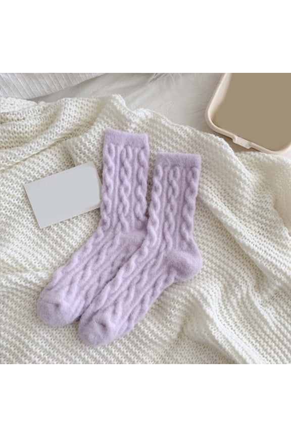 3 Pack Fuzzy Socks For Women, Warm And Cozy For Winter, Perfect For Home, Cable Soft Sleeping Socks Fall Winter Purple