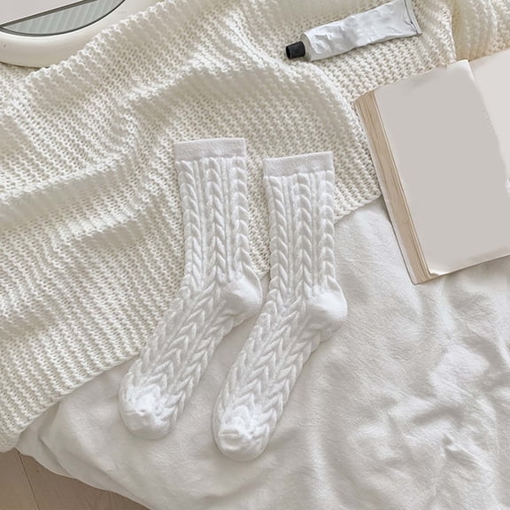 3 Pack Fuzzy Socks For Women, Warm And Cozy For Winter, Perfect For Home, Cable Soft Sleeping Socks Fall Winter White