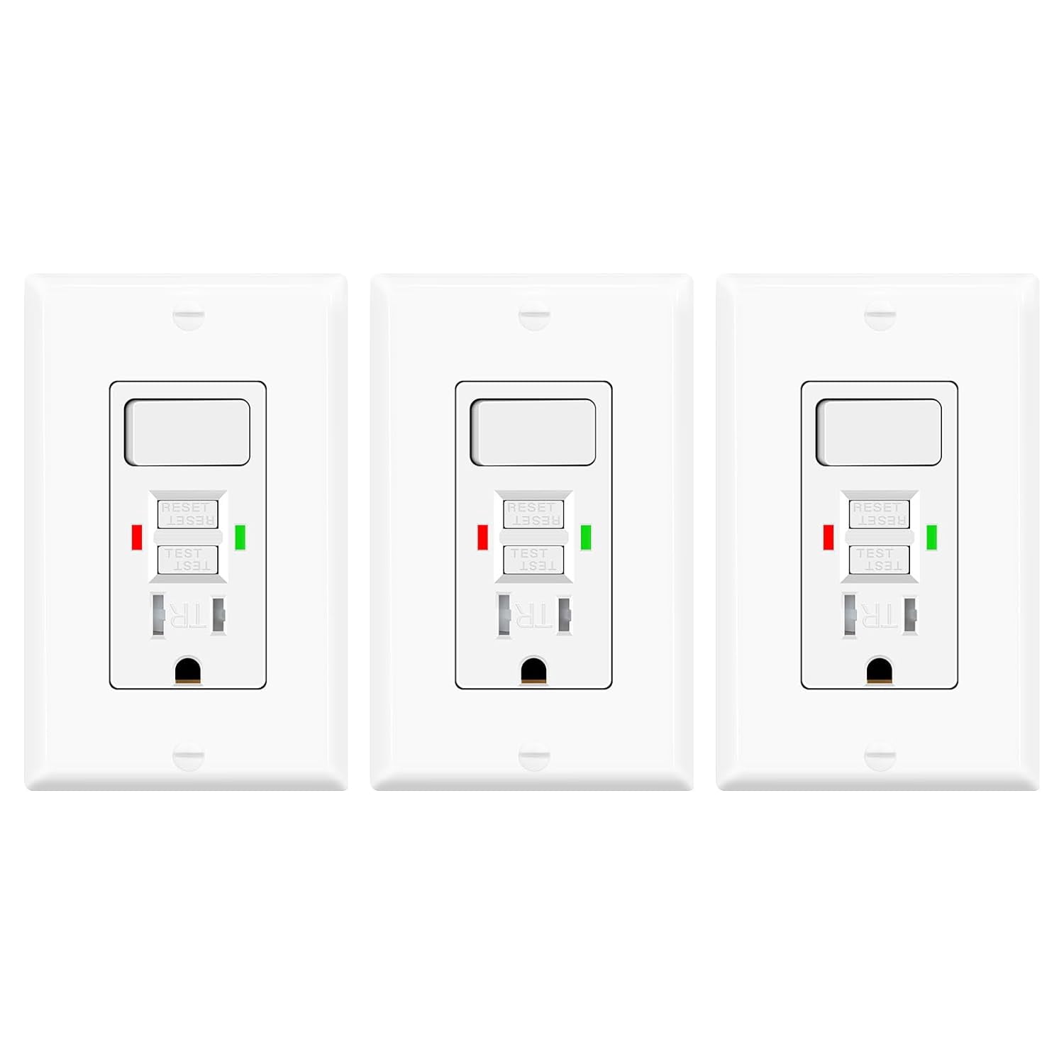 3 Pack GFCI Outlet with Light Switch - 15 Amp Tamper-Resistant Self-Test GFI Switch Combo, LED Indicator, Ground Fault Circuit Interrupter, ETL Listed, White
