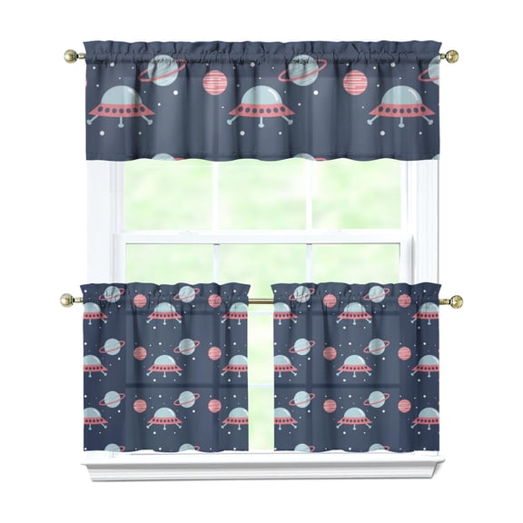 3 Pack Galaxy Kitchen Curtains Set with Valance - Sci-Fi Lovers Space Themed Window Treatment Panels, Semi-Sheer Starry Night Tier Curtains for Farmhouse & Modern Decor (54x18 + 2x27.5x24 Inch)