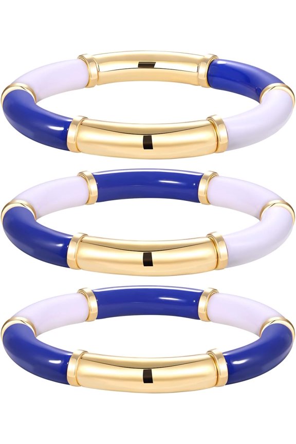 3 Pack Game Day Bracelets for Women Bamboo Tube Bangles Bracelets Chunky Curved Stacking Football Stretch Bracelets Game Day Jewelry Accessories Sports Fan Gifts