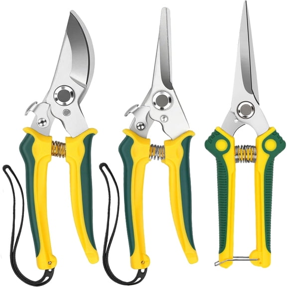 3 Pack Garden Pruning Shears, Stainless Steel Gardening Scissors, Clippers, Snips, Shears for Tools (Yellow+Green)