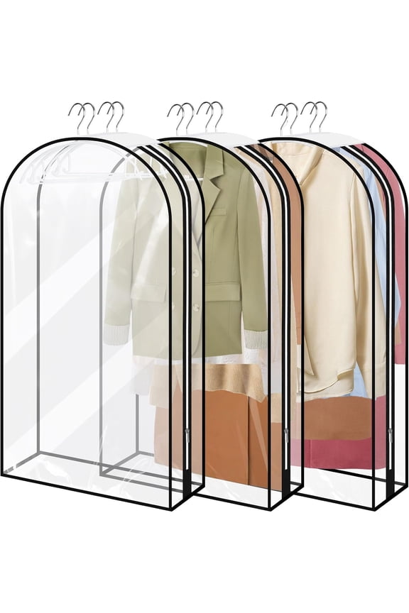 3 Pack Garment Bags for Closet Storage,40'' Garment Covers with Zipper,Suit Cover Bags for Hanging Clothes,All Clear Suit Covers Clothes Storage Bag for Coats Shirts Dresses Jackets