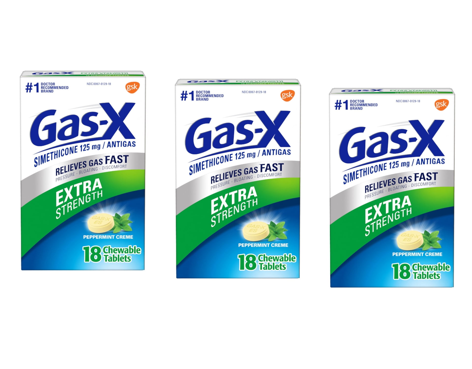 3 Pack GasX Chewables Extra Strength Peppermint Creme 18 Tablets