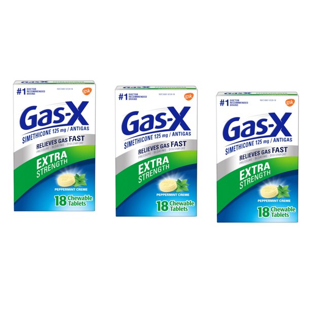 3 Pack GasX Chewables Extra Strength Peppermint Creme 18 Tablets