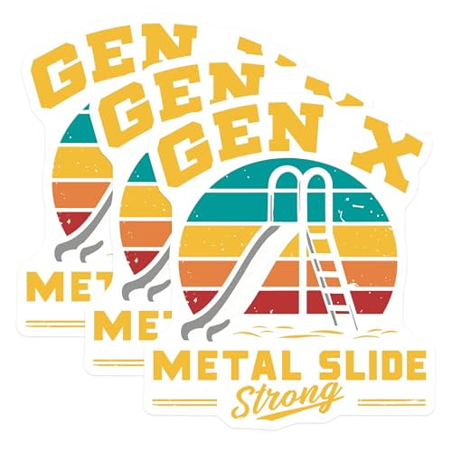 (3 Pack) Gen X Decals - Retro Metal Slide Decal - 80s Nostalgia Stickers - 3 Inches On Longest Side - Easy Peel & Apply - Made in USA - 3MCS4365
