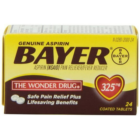3 Pack - Genuine Bayer Aspirin Pain Reliver/Fever Reducer 325mg 24 Tablets Each