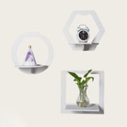 3 Pack Geometric Floating Wall Shelf Set, PVC No Drill Wall Mount Display Shelf