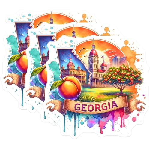 (3 Pack) Georgia Decals - Peach State Souvenir - Laptop Decal - Travel Sticker- 3 Inches On Longest Side - Easy Peel & Apply - Made in USA - 3MCS5660