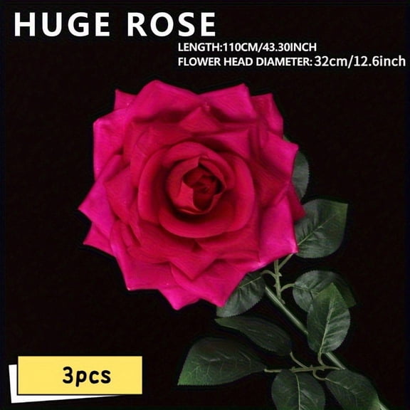 3-Pack Giant Artificial Roses – 39.37" Long Stems, 14.96" Blooms for Wedding Birthday Valentine Christmas Easter Thanksgiving St. Patrick Decor