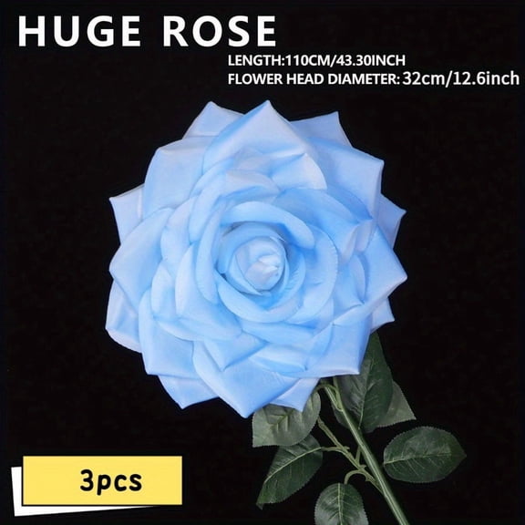 3-Pack Giant Artificial Roses – 39.37" Long Stems, 14.96" Blooms for Wedding Birthday Valentine Christmas Easter Thanksgiving St. Patrick Decor