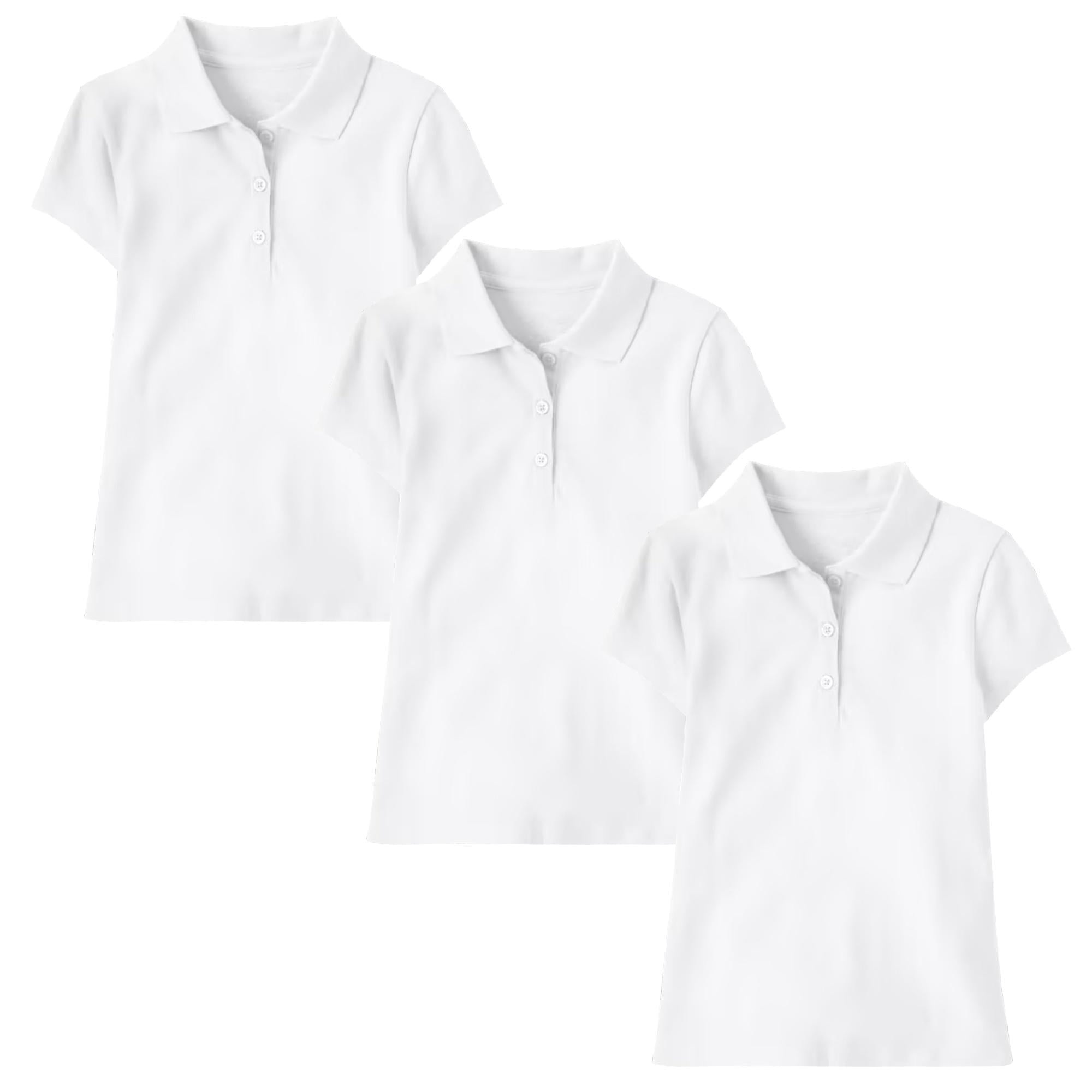 3-Pack Girl's 3-Button Short Sleeve Stretch Pique Polo Shirts School Uniform (4-20)