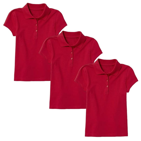 3-Pack Girl's 3-Button Short Sleeve Stretch Pique Polo Shirts School Uniform (4-20)
