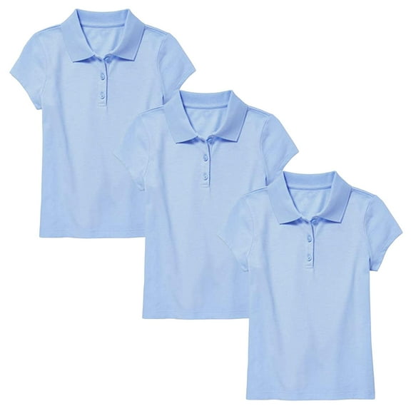 3-Pack Girl's 3-Button Short Sleeve Stretch Pique Polo Shirts School Uniform (4-20)