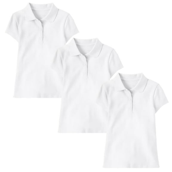 3-Pack Girl's 3-Button Short Sleeve Stretch Pique Polo Shirts School Uniform (4-20)