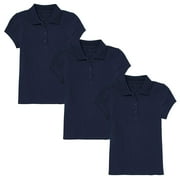 GALAXY BY HARVIC 3-Pack Girl's 3-Button Short Sleeve Stretch Pique Polo Shirts School Uniform (4-20)