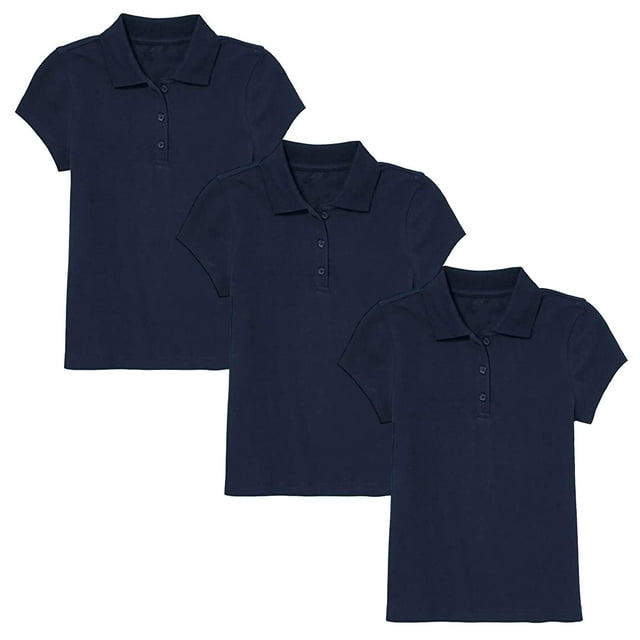 3-Pack Girl's 3-Button Short Sleeve Stretch Pique Polo Shirts School ...