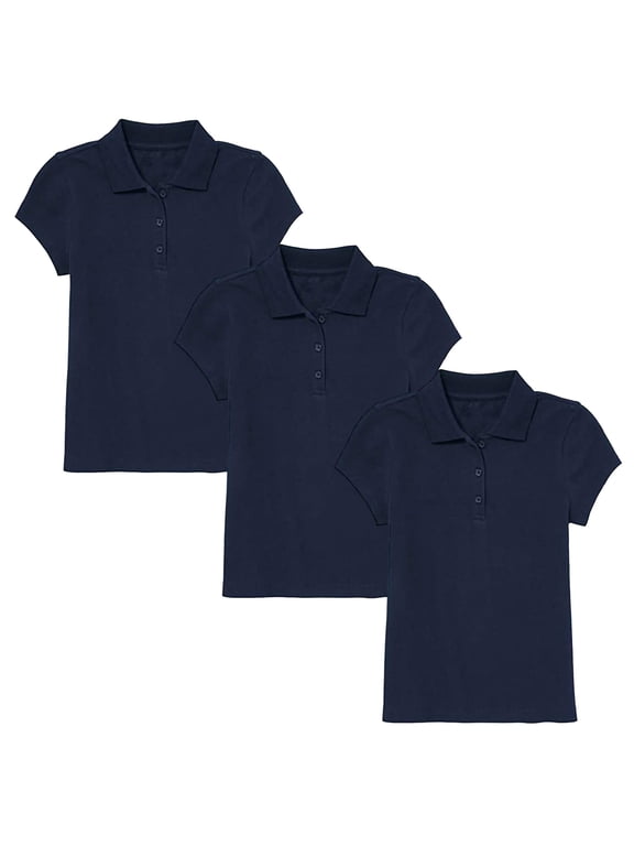 3-Pack Girl's 3-Button Short Sleeve Stretch Pique Polo Shirts School Uniform (4-20)