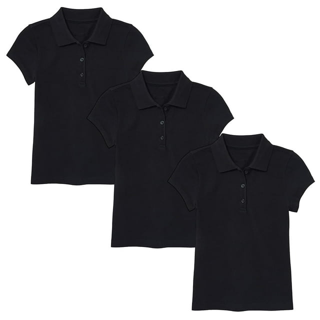 3-Pack Girl's 3-Button Short Sleeve Stretch Pique Polo Shirts School ...