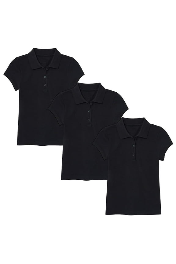 3-Pack Girl's 3-Button Short Sleeve Stretch Pique Polo Shirts School Uniform (4-20)