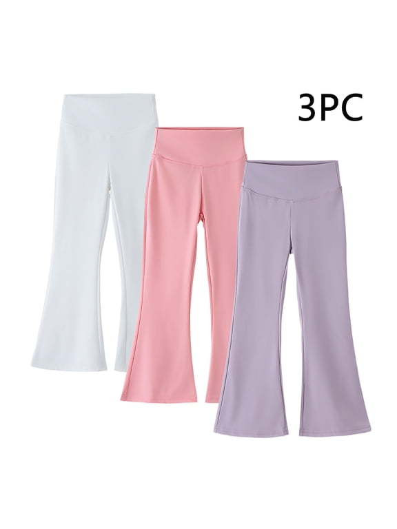 3 Pack Girl's High Waisted Stretch Leggings Bell Bottoms Boot Cut Yoga Dance Flare Pants High Waist Comfy Pants Multicolor 12Y