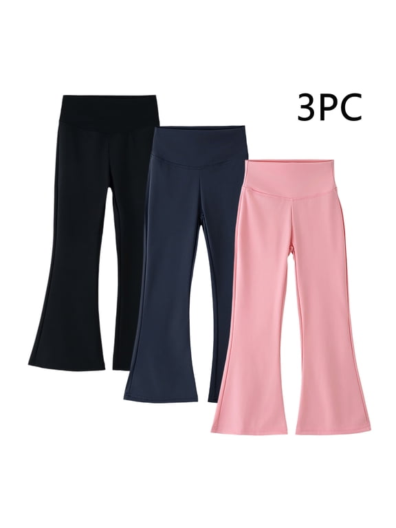 3 Pack Girl's High Waisted Stretch Leggings Bell Bottoms Boot Cut Yoga Dance Flare Pants Multicolor 3Y