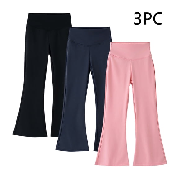 3 Pack Girl's High Waisted Stretch Leggings Bell Bottoms Boot Cut Yoga Dance Flare Pants Multicolor 4Y