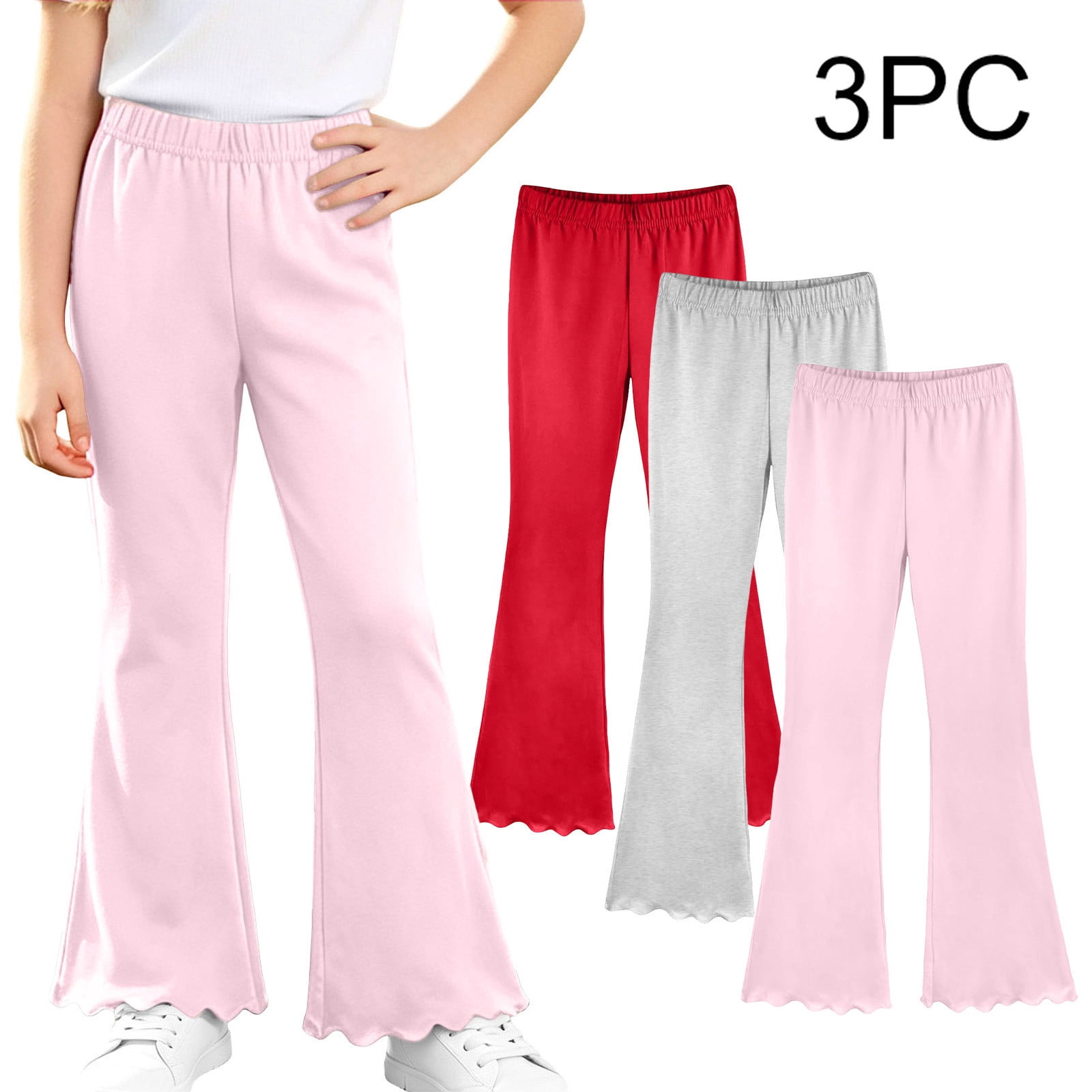 3 Pack Girl's Pull on Flared Leggings, Casual Ruffle Hem Bell Bottoms ...